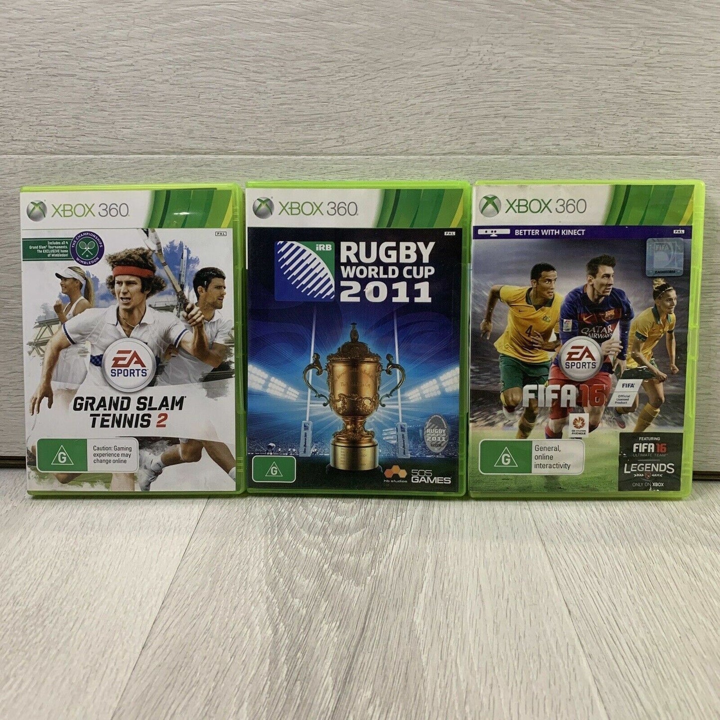 Grand Slam Tennis 2, FIFA 16, Rugby World Cup 2011 - Xbox 360 Game Bundle