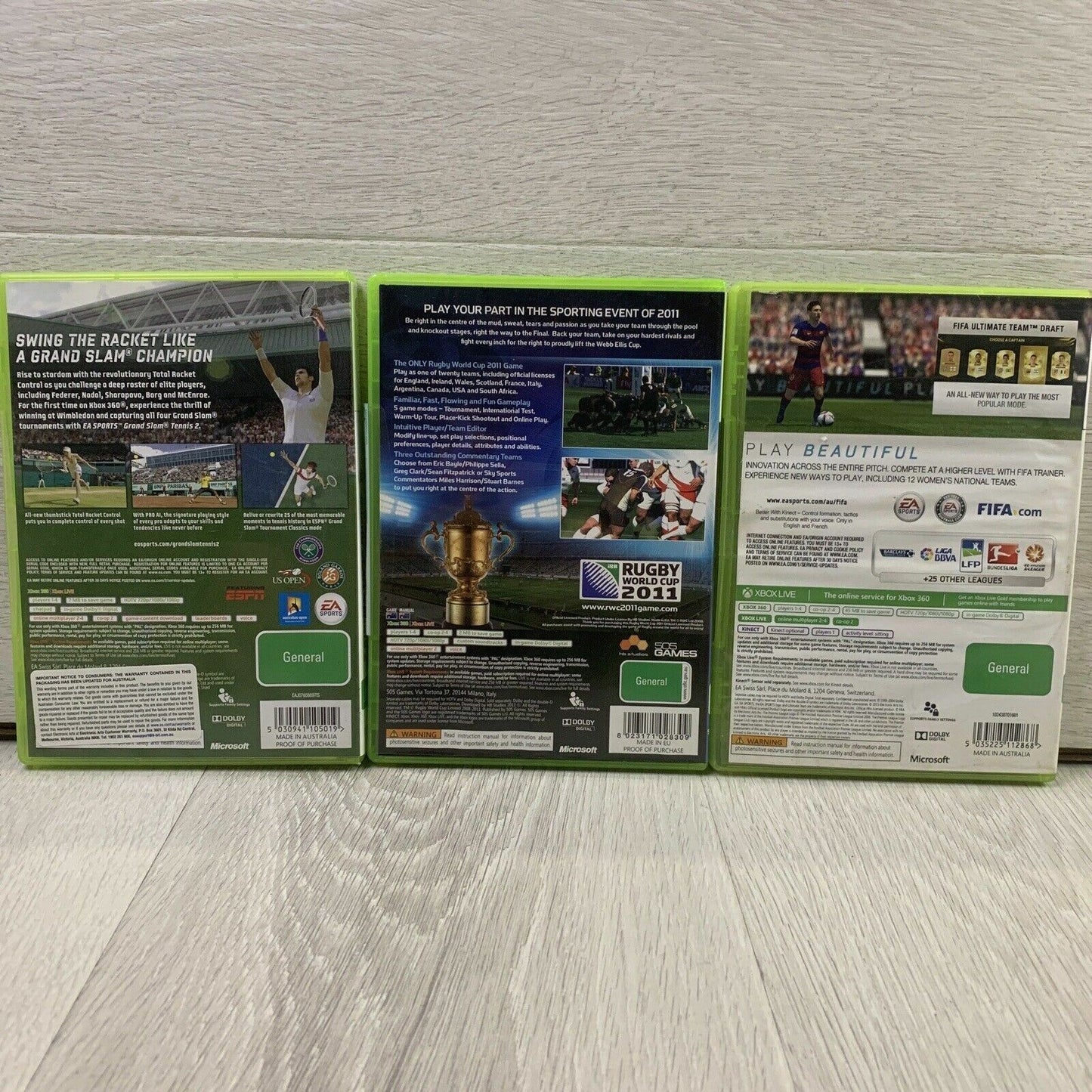 Grand Slam Tennis 2, FIFA 16, Rugby World Cup 2011 - Xbox 360 Game Bundle