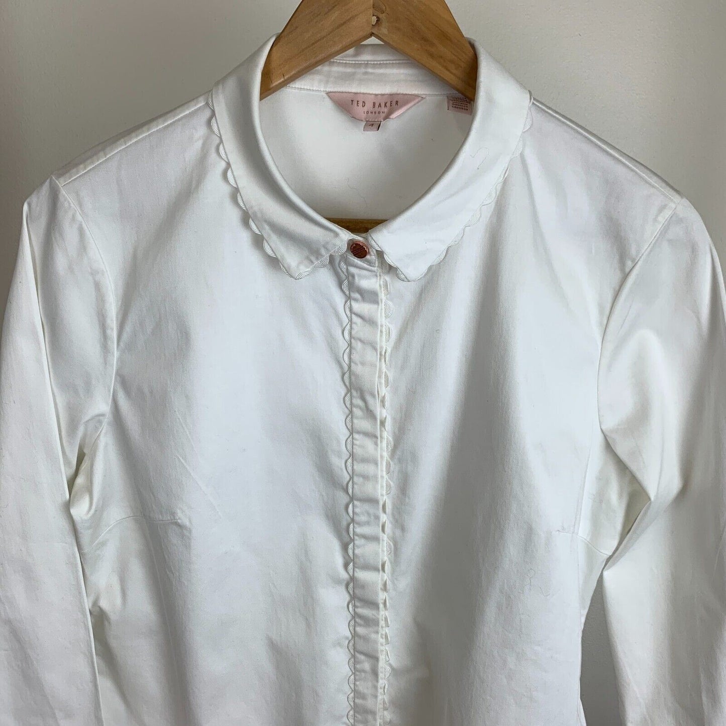 Ted Baker Womens White Long Sleeve Button Up Shirt Size 4