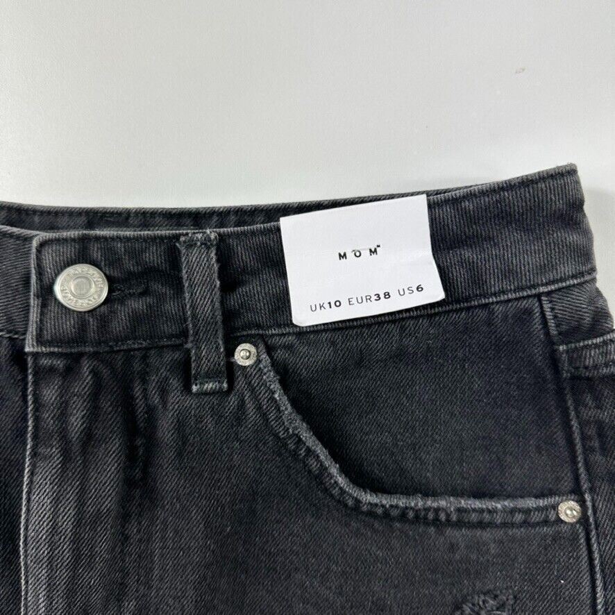 Topshop Mom Womens Black Denim Distressed Shorts Size 10 (New)