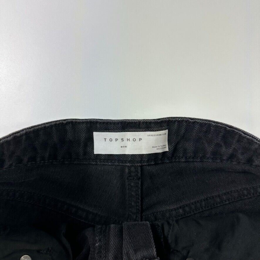 Topshop Mom Womens Black Denim Distressed Shorts Size 10 (New)