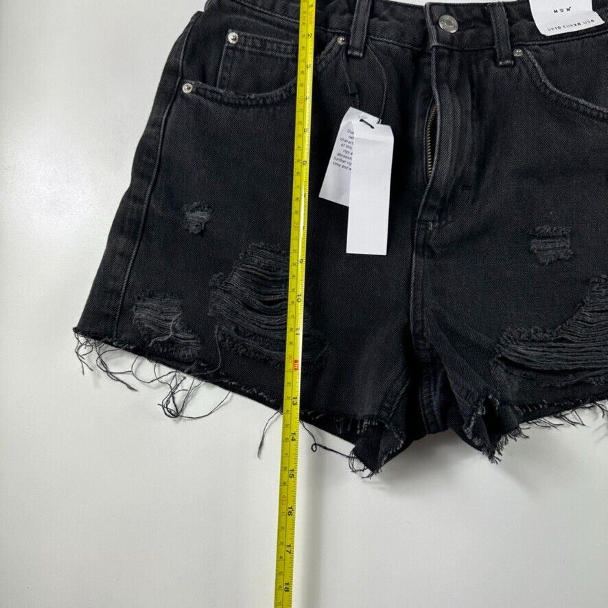 Topshop Mom Womens Black Denim Distressed Shorts Size 10 (New)