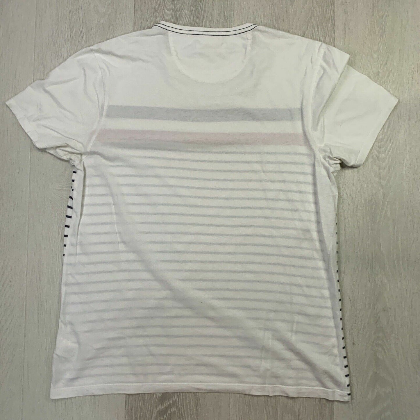 Ben Sherman Mens White Stripped T-Shirt Size Large
