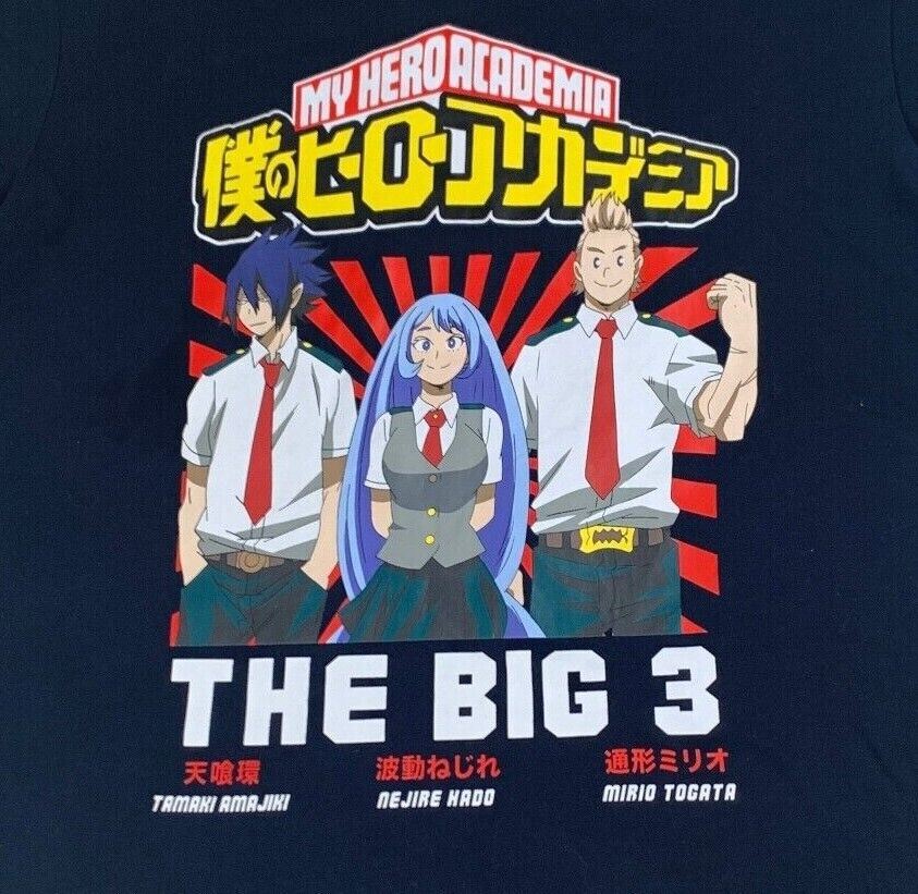 My Hero Academia ‘The Big 3’ Mens Dark Navy T-Shirt Size XS