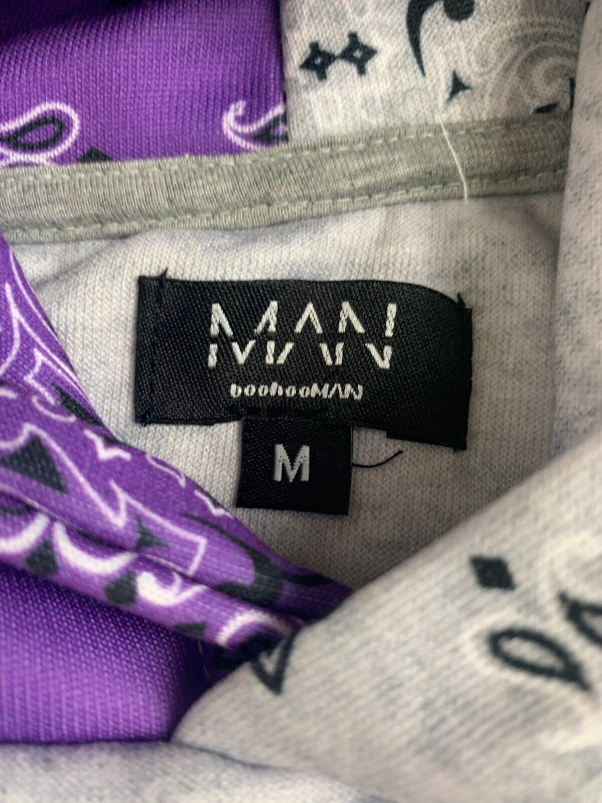 Boohoo Man Mens Patchwork Paisley Pullover Men's Hoodie Size Medium