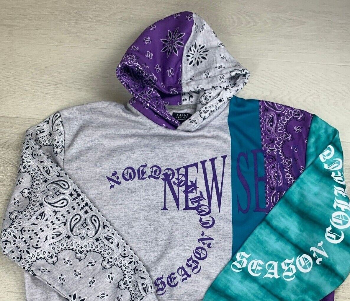 Boohoo Man Mens Patchwork Paisley Pullover Men's Hoodie Size Medium