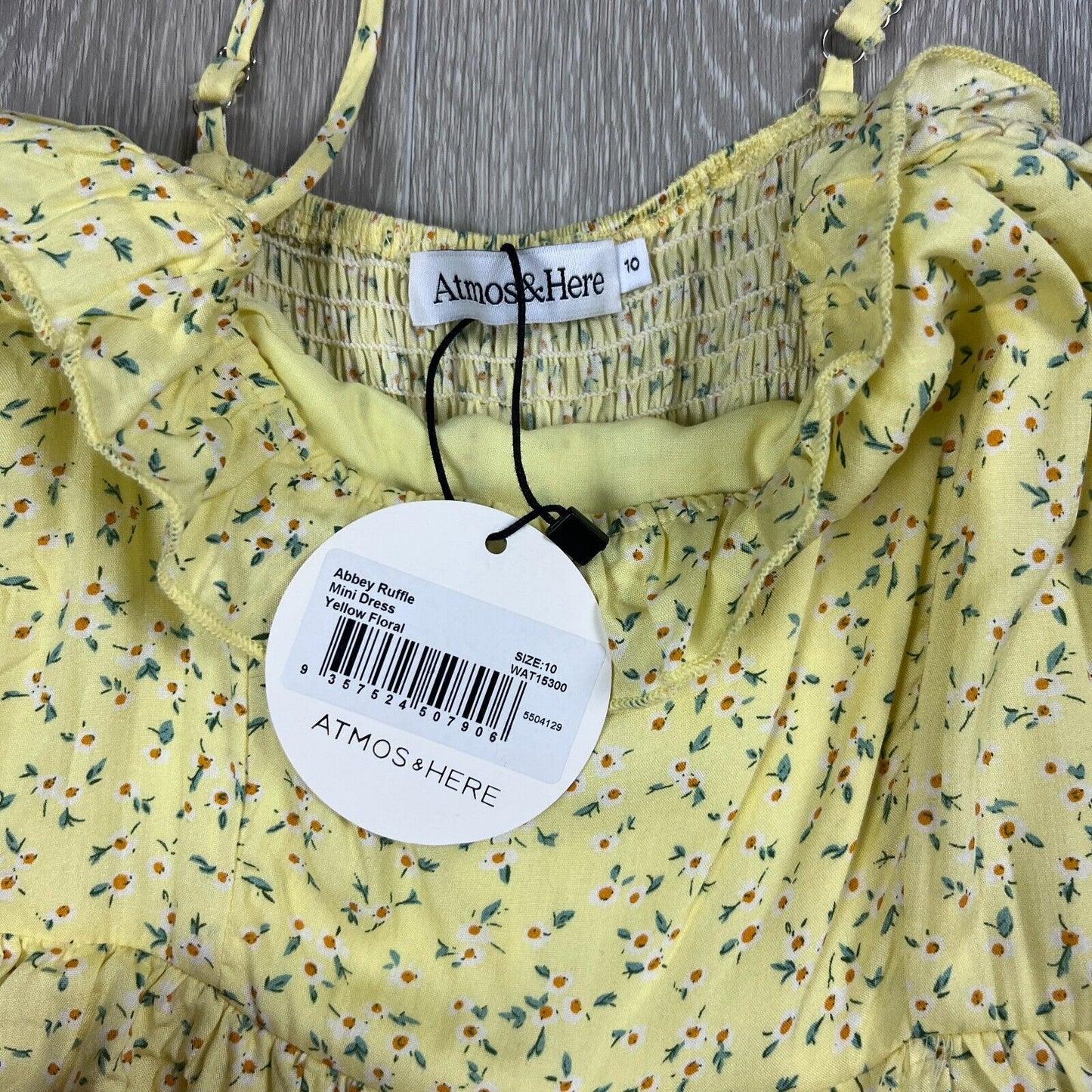 Atmos&Here Abbey Ruffle Mini Dress Yellow Floral Size 10 (New)