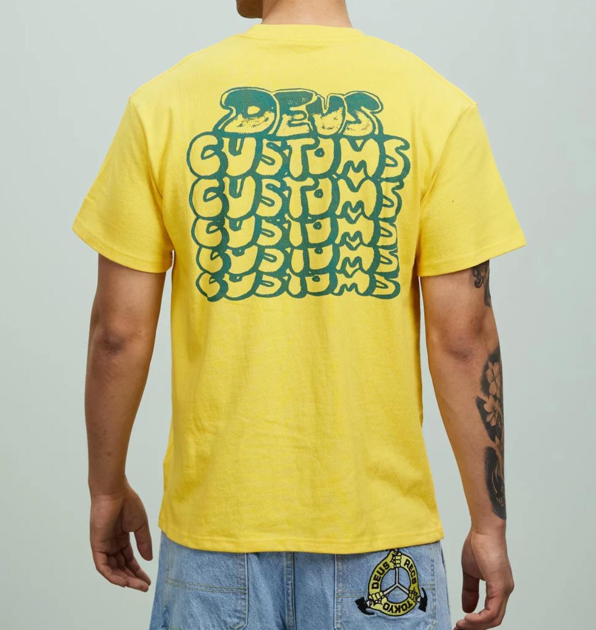Deus ex Machina Customs Mens Yellow Short Sleeve Crew Neck T-Shirt Size XL (New)