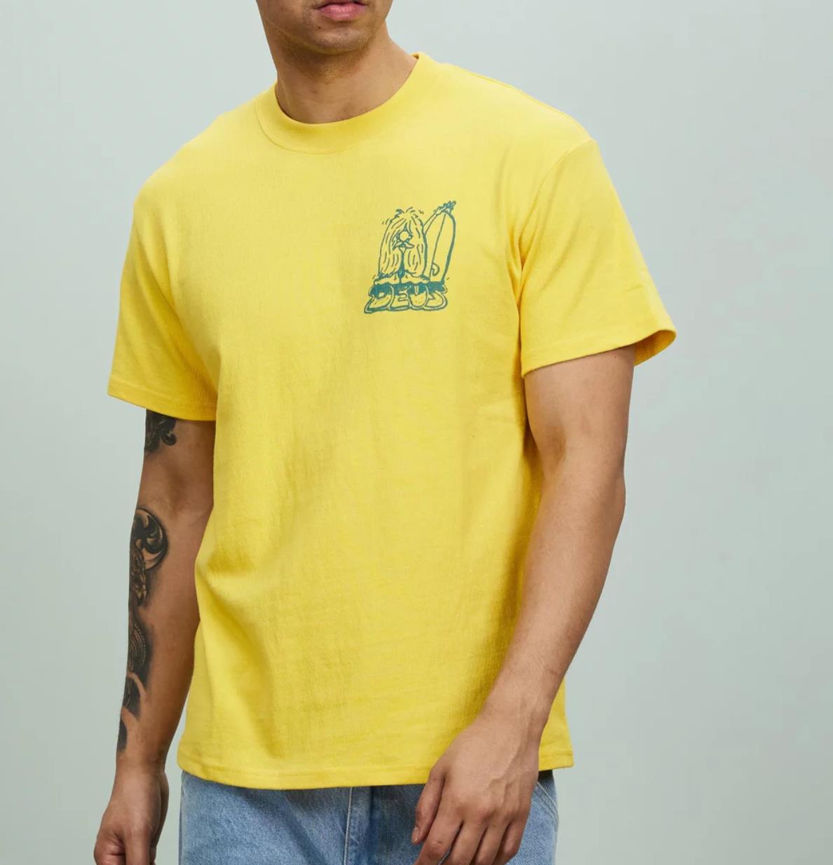 Deus ex Machina Customs Mens Yellow Short Sleeve Crew Neck T-Shirt Size XL (New)