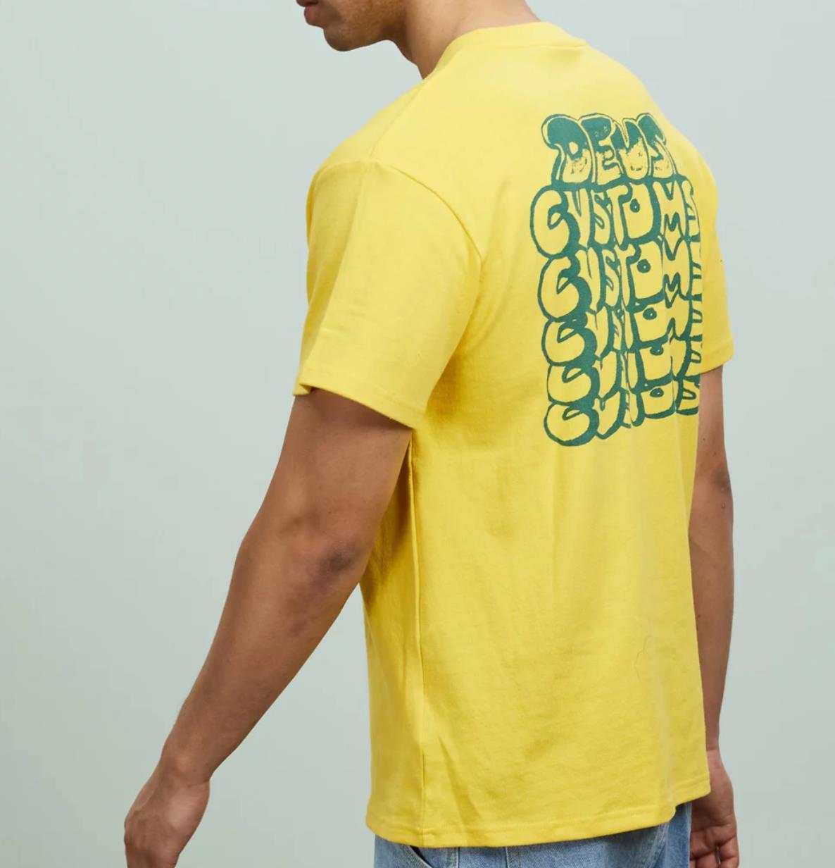 Deus ex Machina Customs Mens Yellow Short Sleeve Crew Neck T-Shirt Size XL (New)