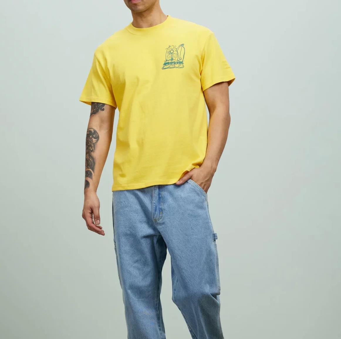Deus ex Machina Customs Mens Yellow Short Sleeve Crew Neck T-Shirt Size XL (New)