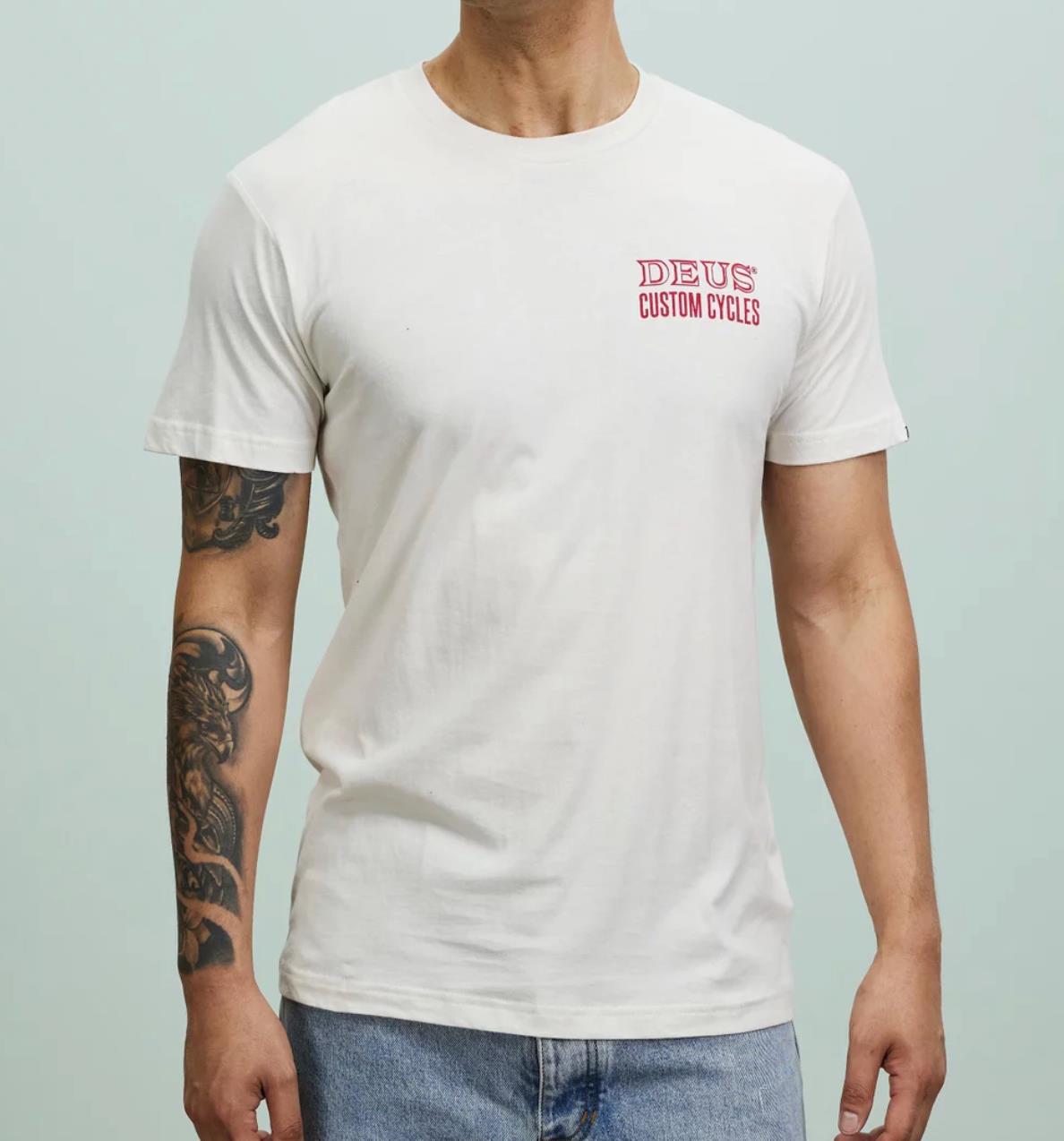 Deus ex Machina Custom Motorcycles Mens Vintage White T-Shirt Size 2XL (New)