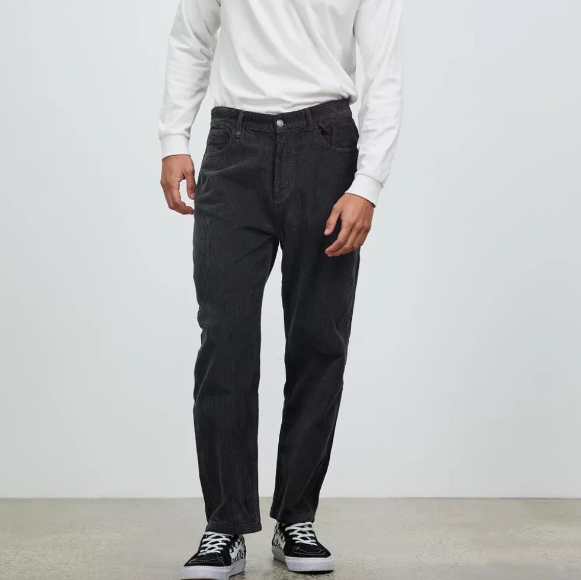 Thrills Mens Slacker Cord Jeans Charcoal Relaxed Fit Size 28 (New)
