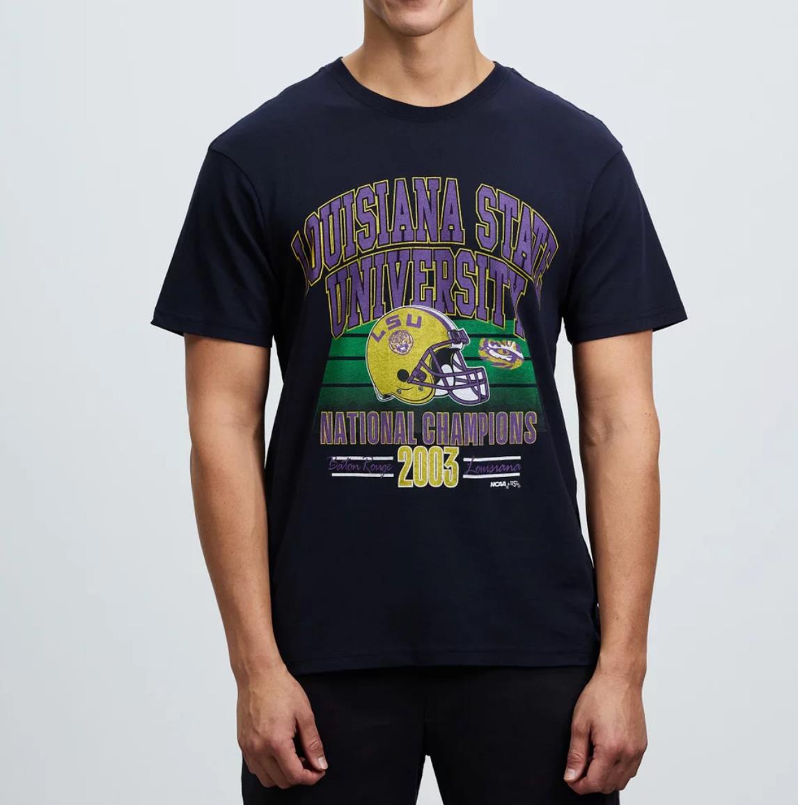 Majestic LSU National National Champs 2003 Mens Black T-Shirt Size Medium (New)