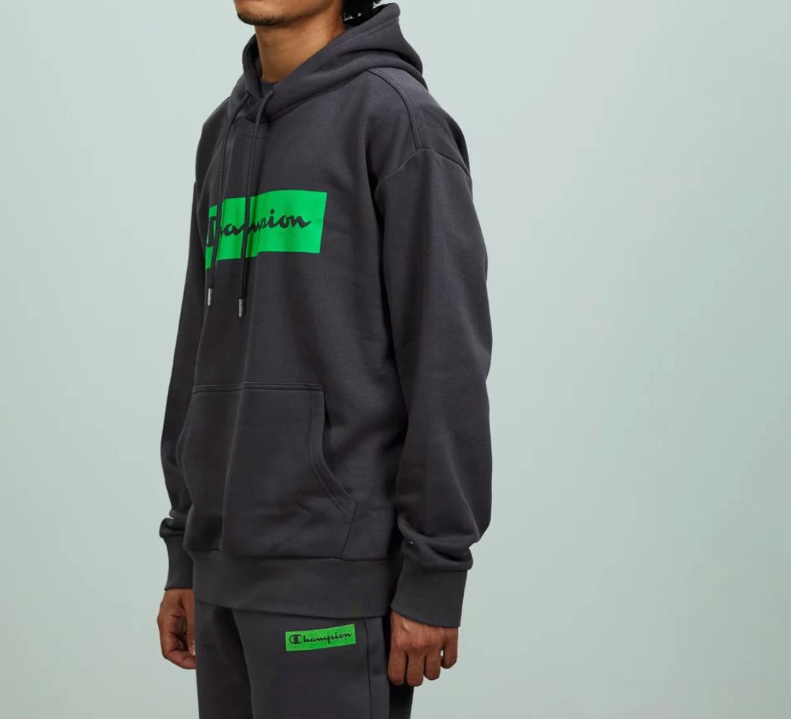 Champion Mens Grey with Green Logo Pullover Hoodie Size Large (New)