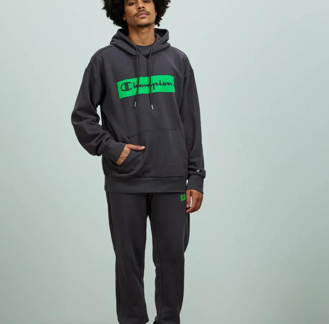 Champion Mens Grey with Green Logo Pullover Hoodie Size Large (New)