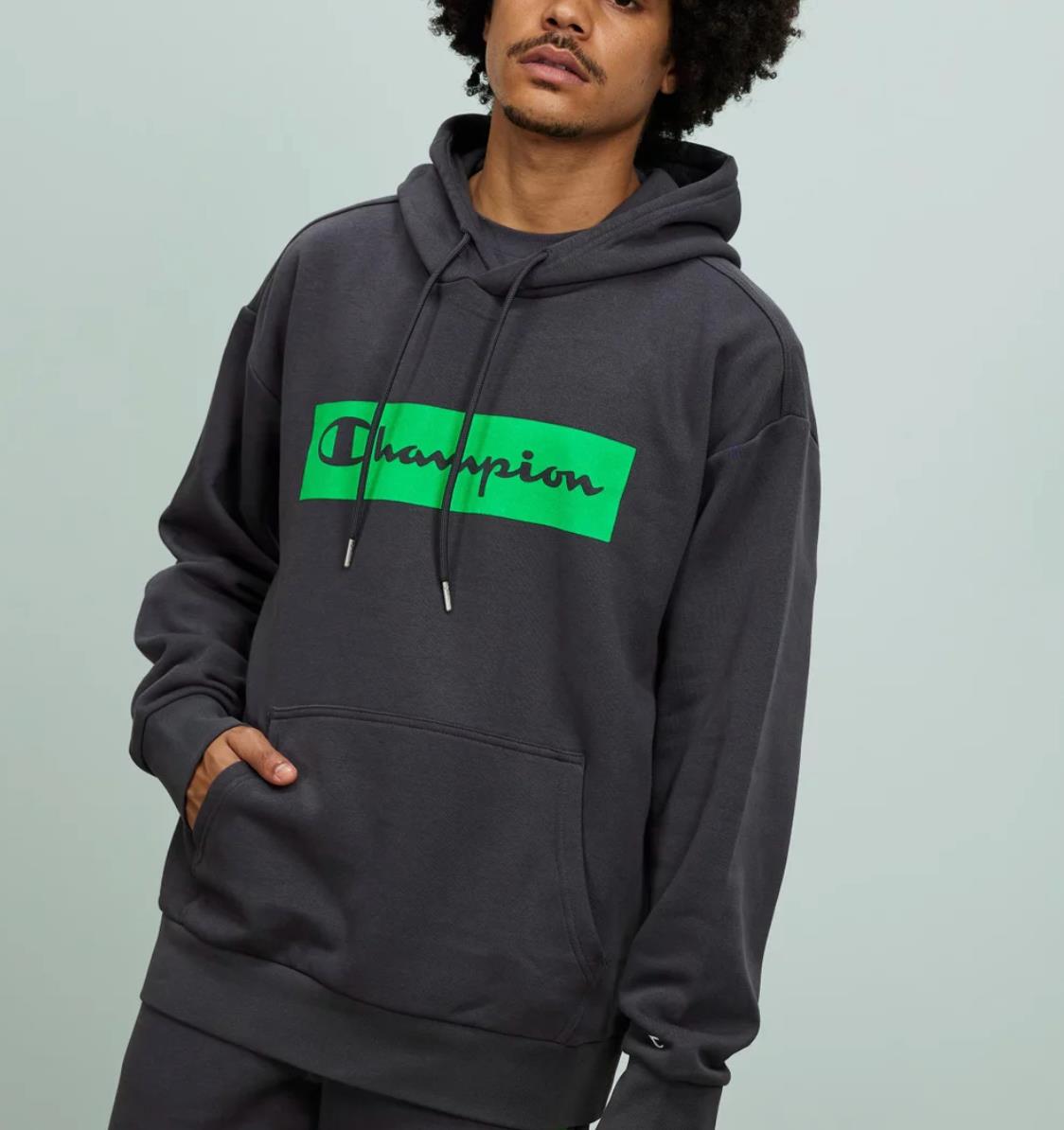 Champion Mens Grey with Green Logo Pullover Hoodie Size Large (New)