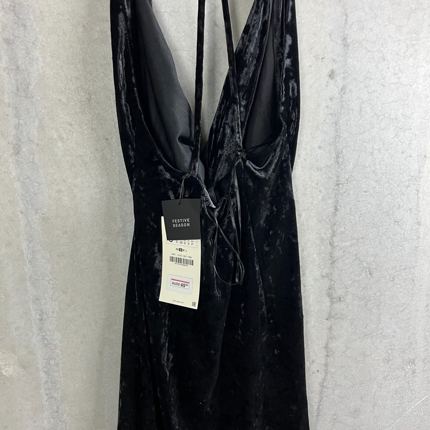 Zara Womens Slinky Velour Black Strappt Mini Dress Size Small (New)