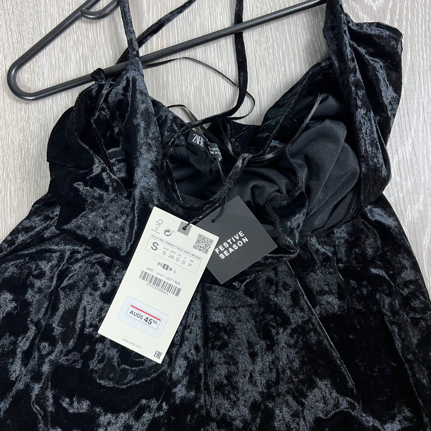 Zara Womens Slinky Velour Black Strappt Mini Dress Size Small (New)