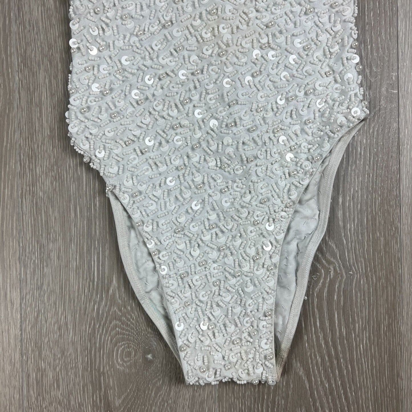 House Of Priscilla White Beaded Feathered Leotard Adults Size 6