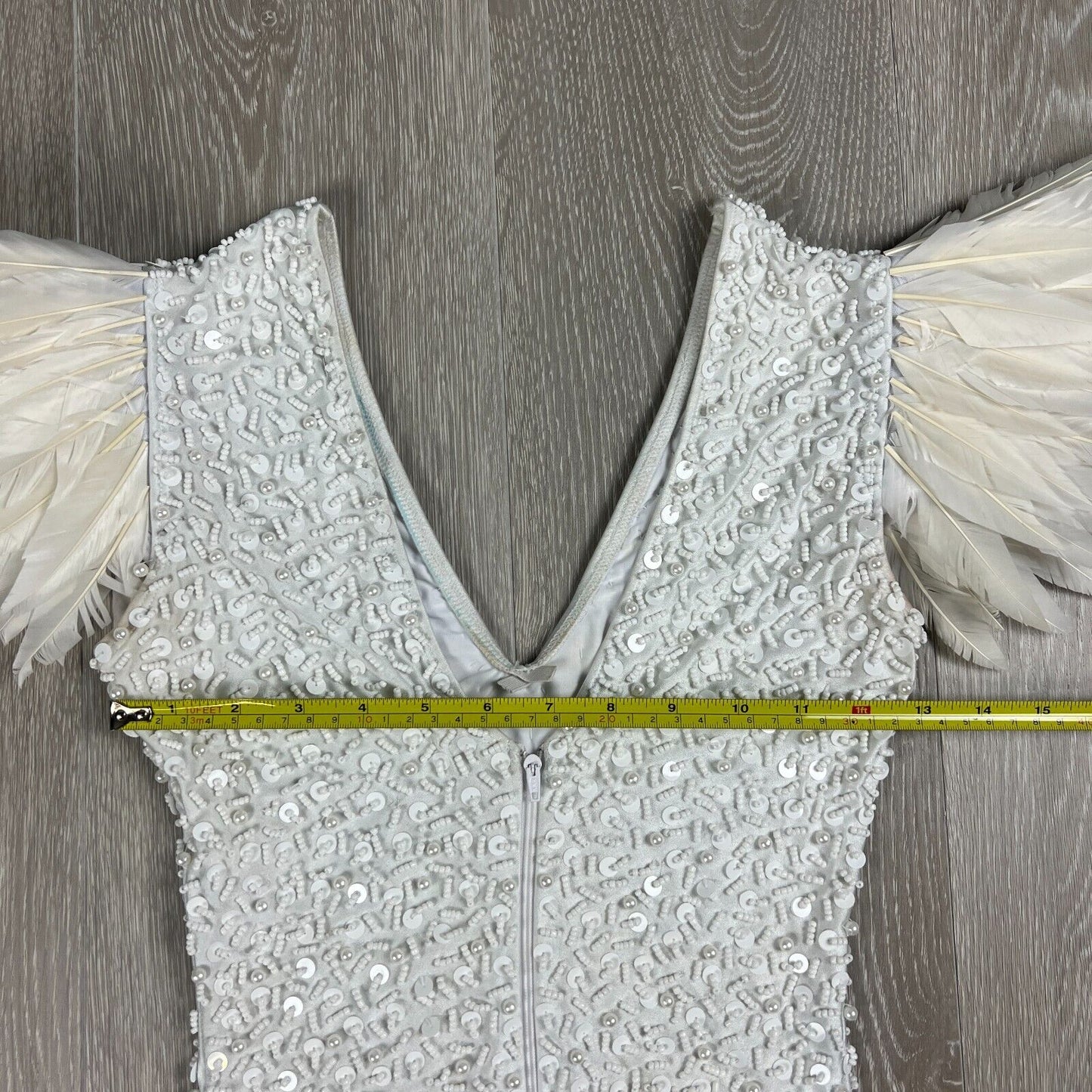 House Of Priscilla White Beaded Feathered Leotard Adults Size 6
