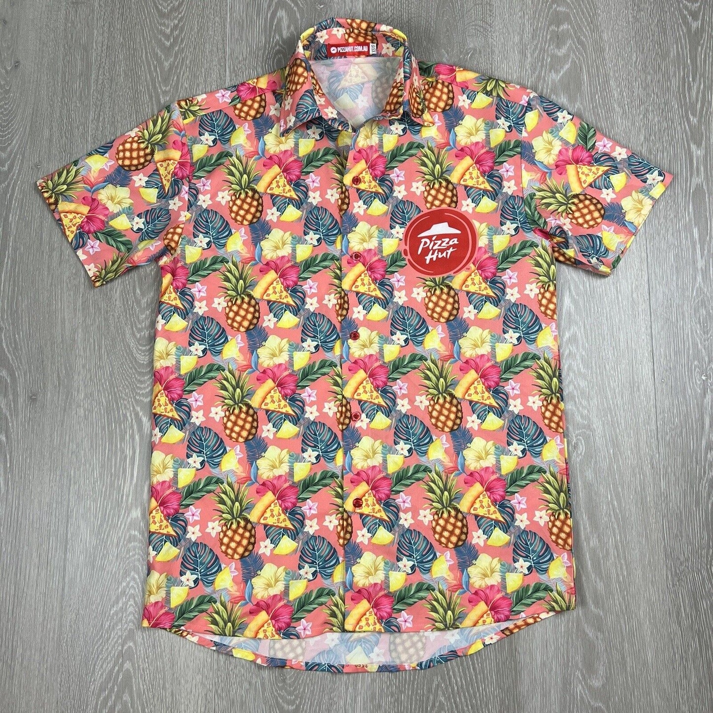 Pizza Hut Short Sleeve Button Up Hawaiian Shirt Size Small