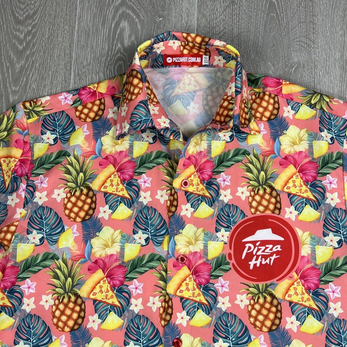 Pizza Hut Short Sleeve Button Up Hawaiian Shirt Size Small