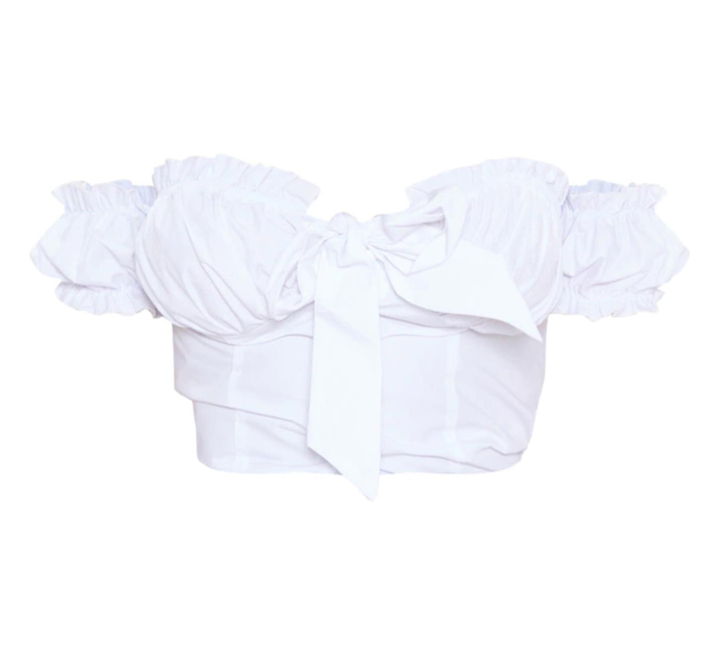 PrettyLittleThing Petite White Frill Detail Crop Blouse Size 10 (New)