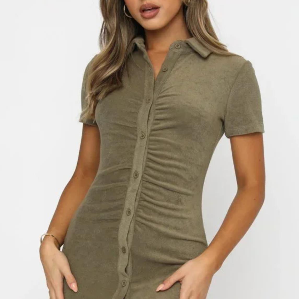 White Fox Island Escape Khaki Terry Mini Dress Size Medium (New)