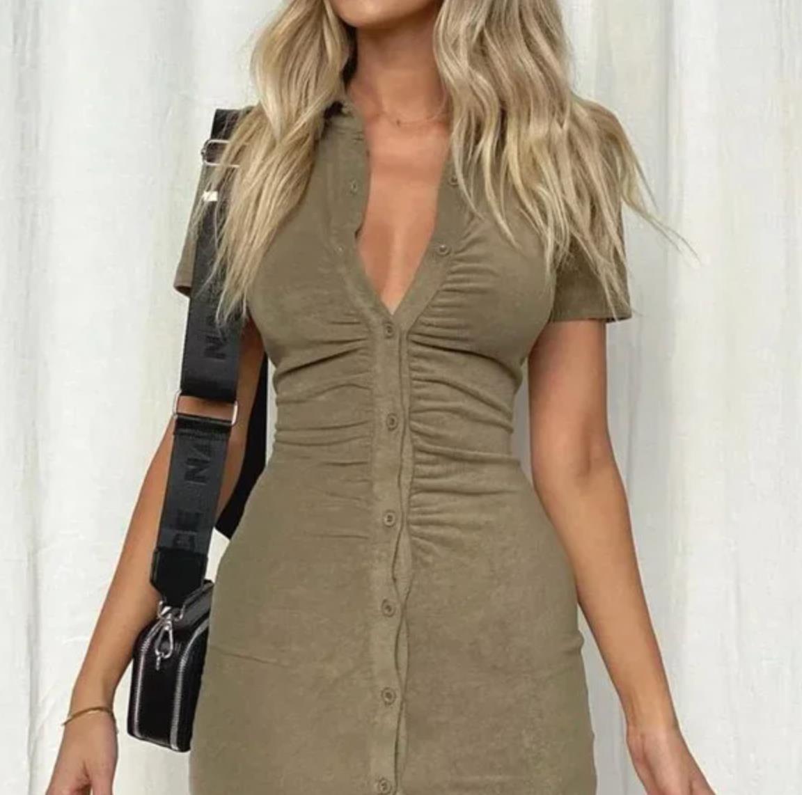 White Fox Island Escape Khaki Terry Mini Dress Size Medium (New)