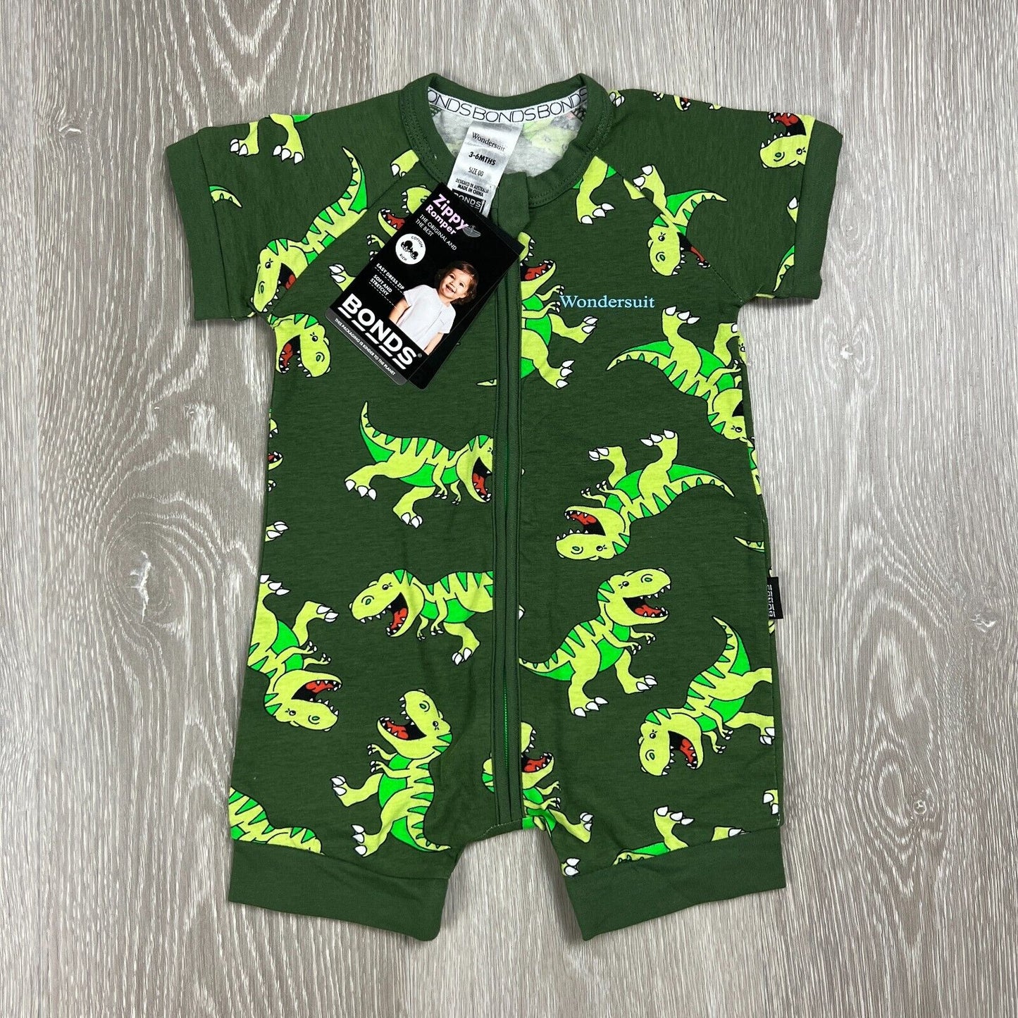 Bonds Wondersuit Zippy Romber Green Dinosaur T-Rex Size 3-6 Months (new)