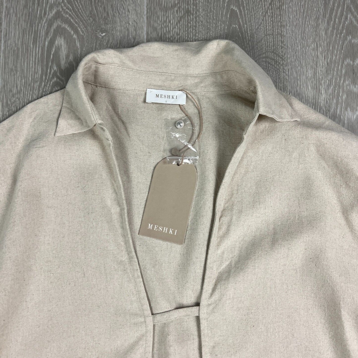 Meshki Womens Tasha Oversized Beige Linen Shirt Size Small (New)