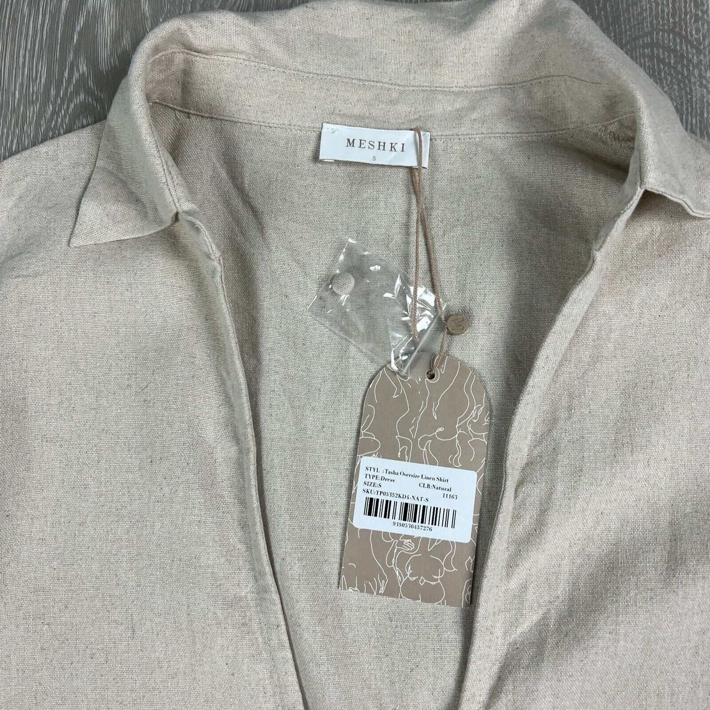 Meshki Womens Tasha Oversized Beige Linen Shirt Size Small (New)