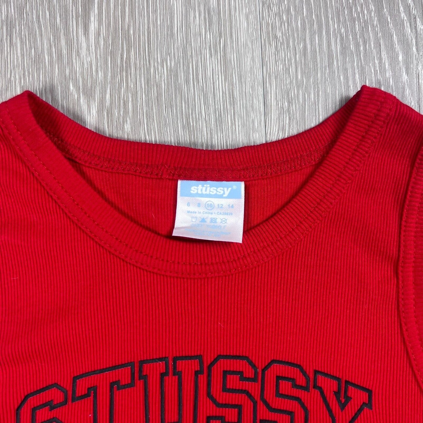 Stussy Womens Red Ribbed Cropped Tank Top Size 10