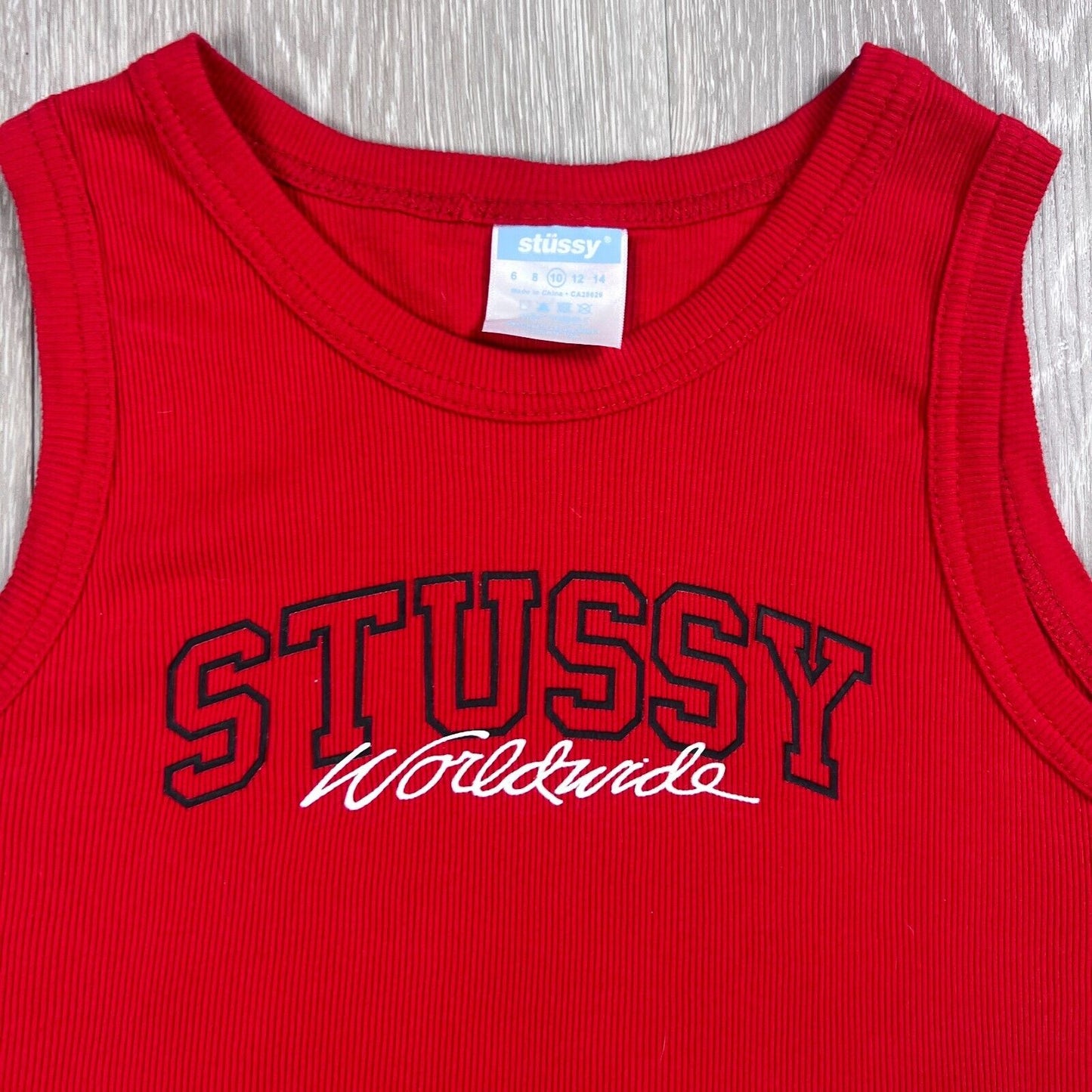 Stussy Womens Red Ribbed Cropped Tank Top Size 10