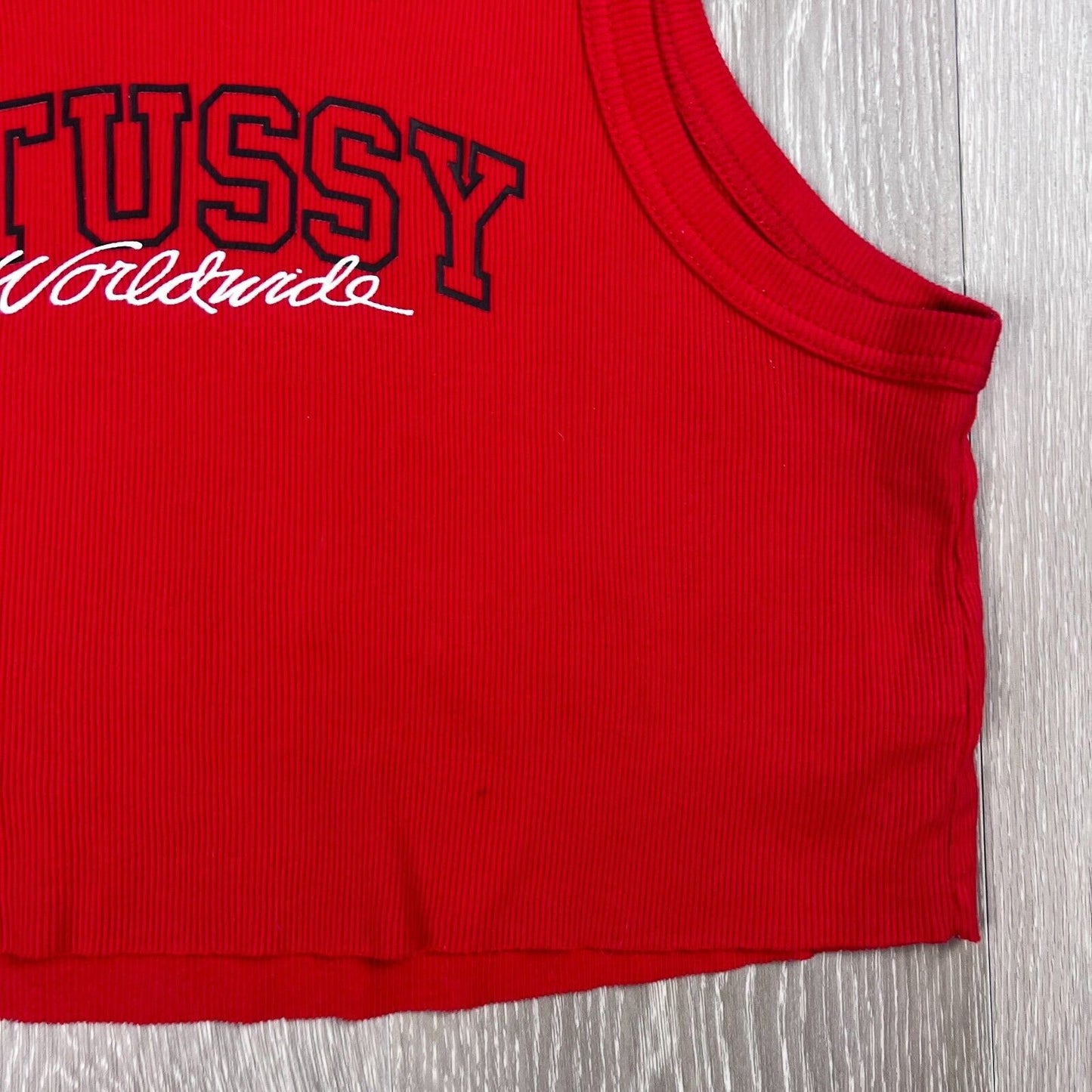 Stussy Womens Red Ribbed Cropped Tank Top Size 10