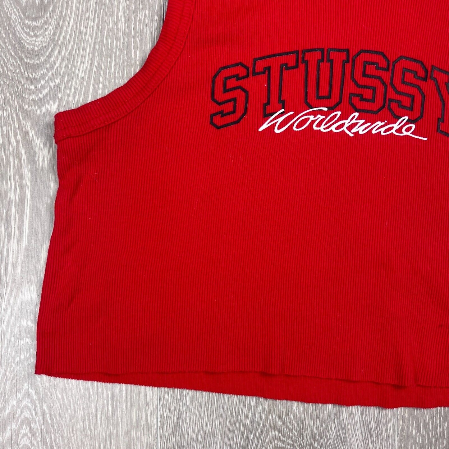 Stussy Womens Red Ribbed Cropped Tank Top Size 10