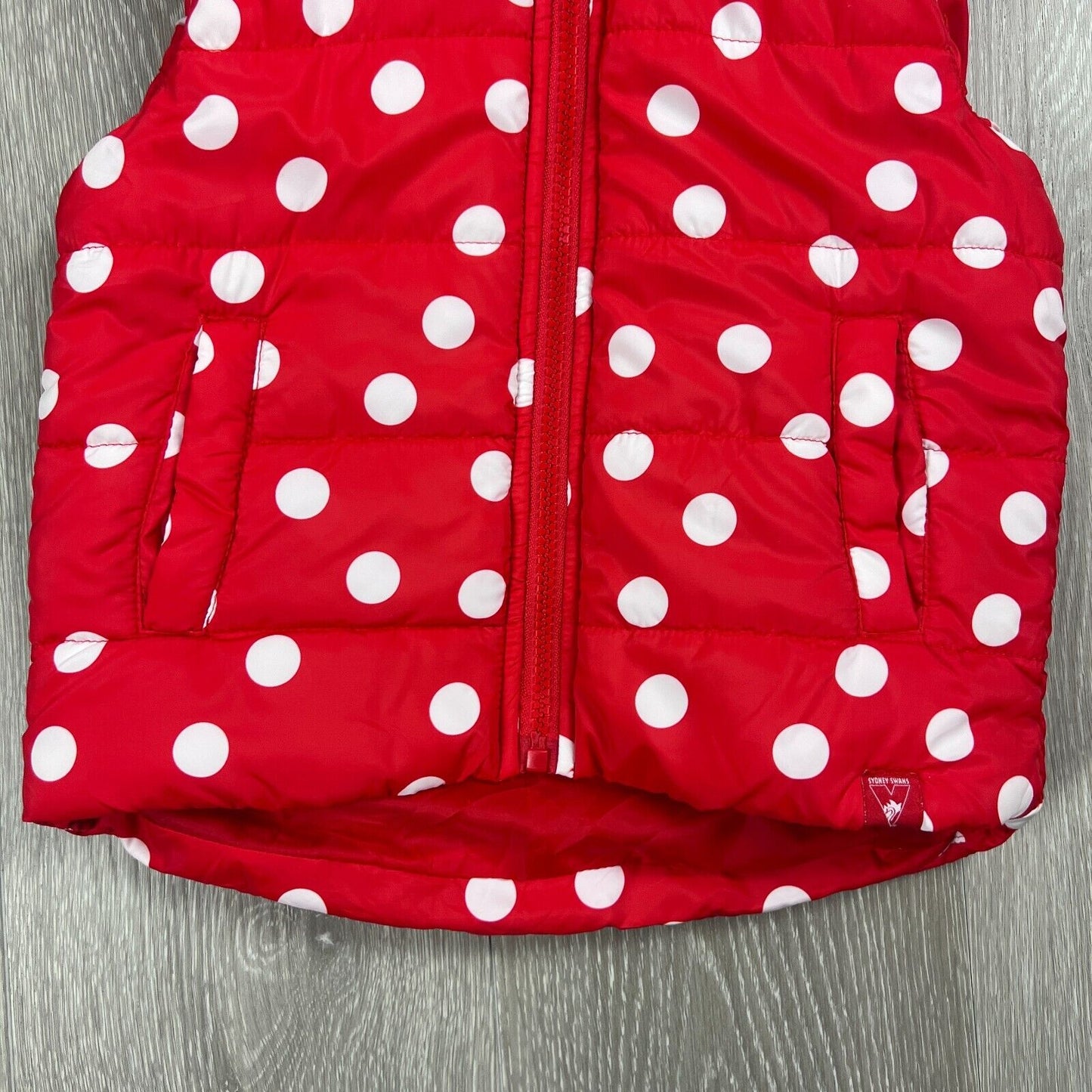 Cotton On Kids AFL Sydney Swans Hooded Puffer Vest Size 3-4 Years