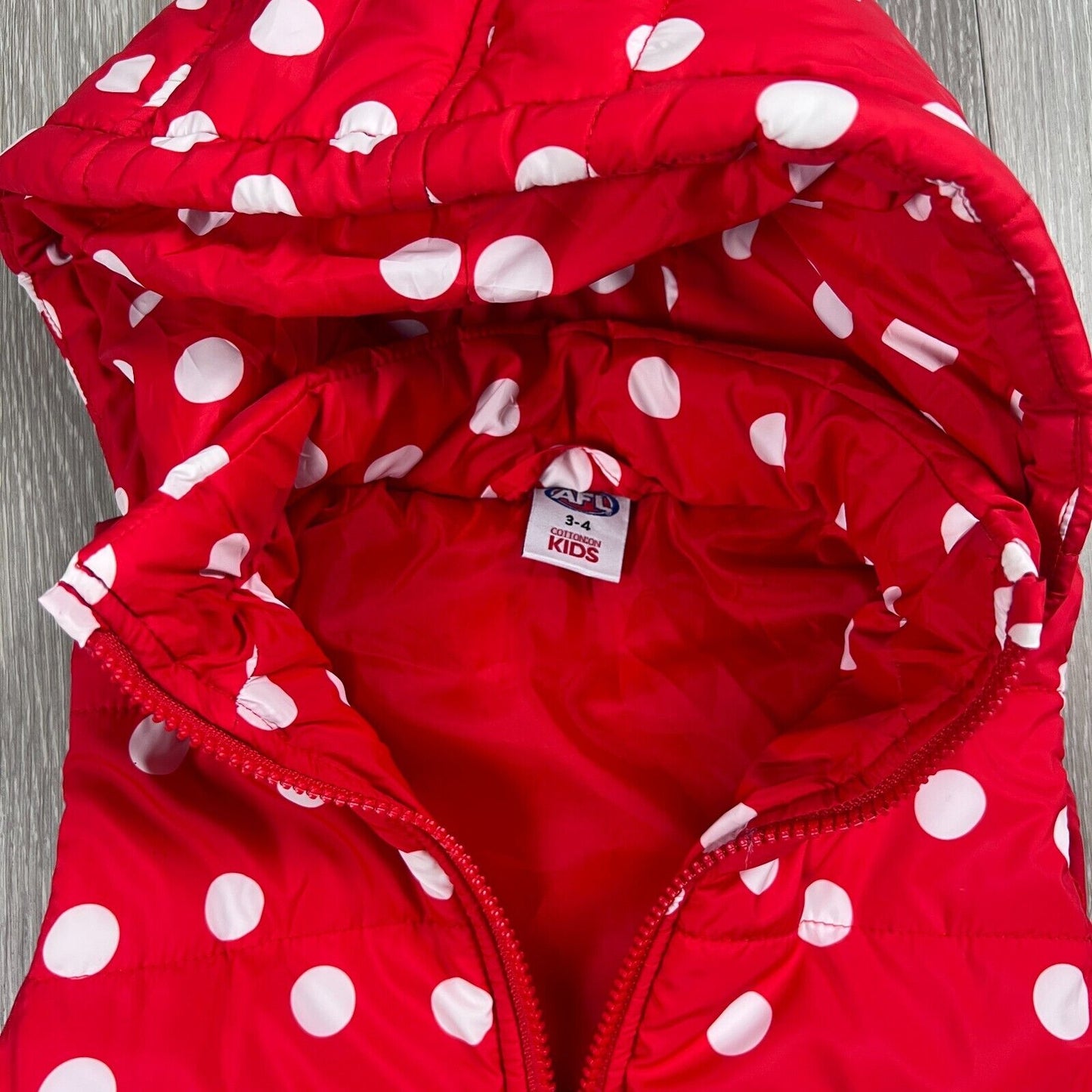 Cotton On Kids AFL Sydney Swans Hooded Puffer Vest Size 3-4 Years