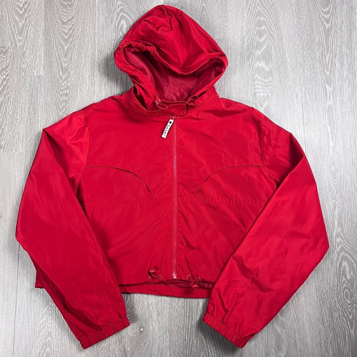 Saski Collection Womens Red Cropped Full Zip Hooded Jacket Size XL