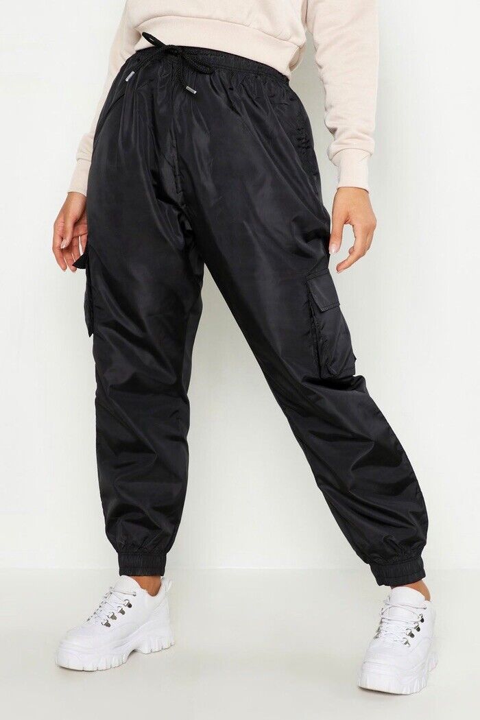 Boohoo Plus Womens Black Pocket Side Shell Jogger Size 28 (New)