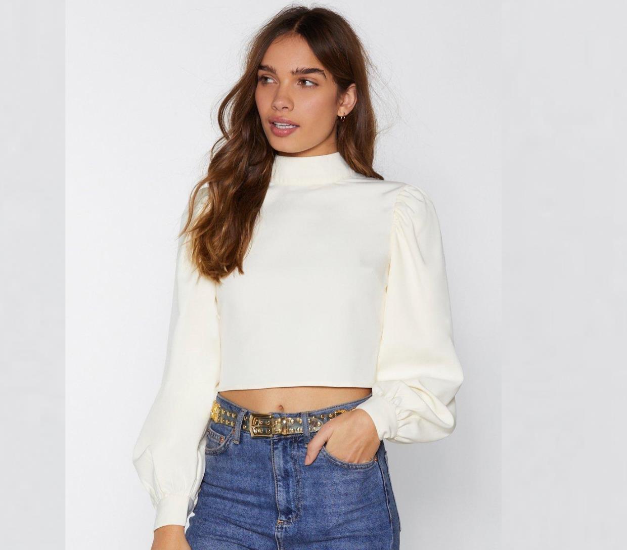 Nasty Gal Puff Sleeve Backless Tie Blouse Cream Size 8 (New)