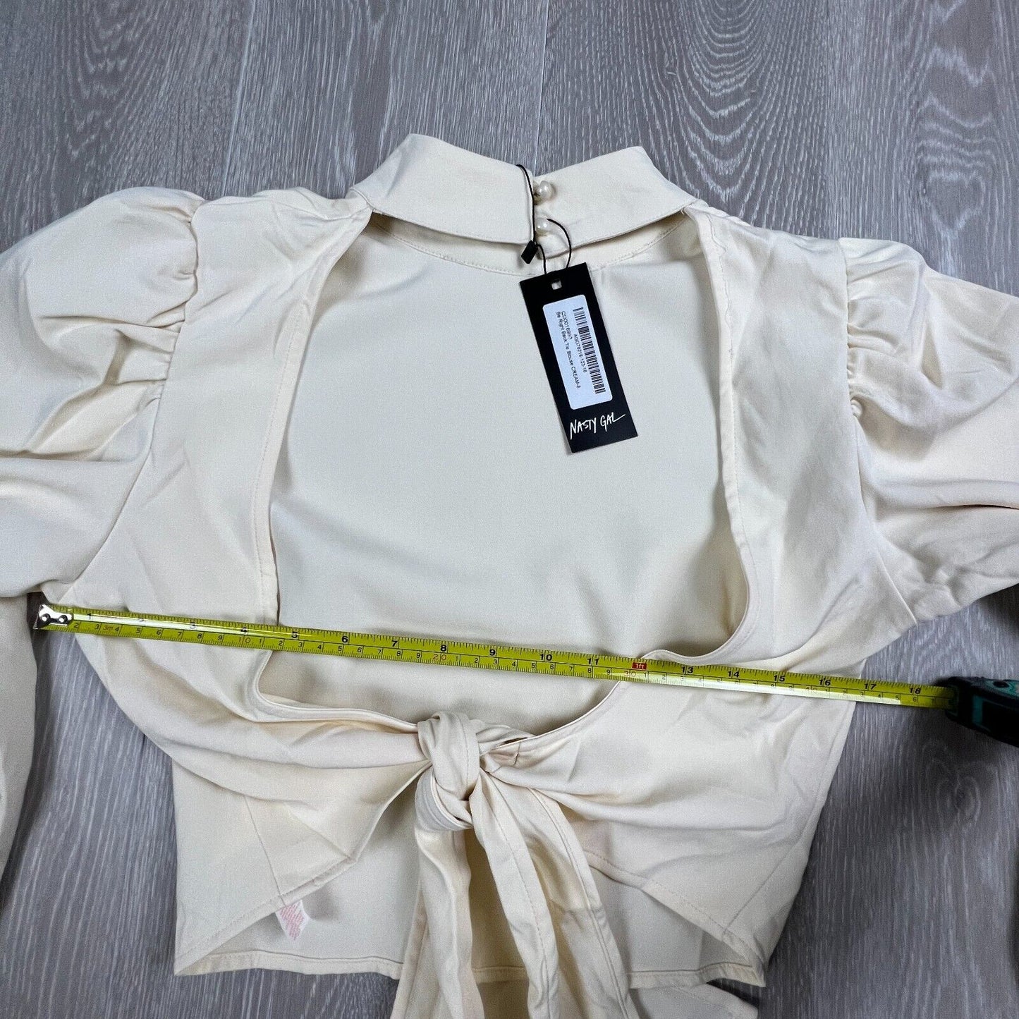 Nasty Gal Puff Sleeve Backless Tie Blouse Cream Size 8 (New)
