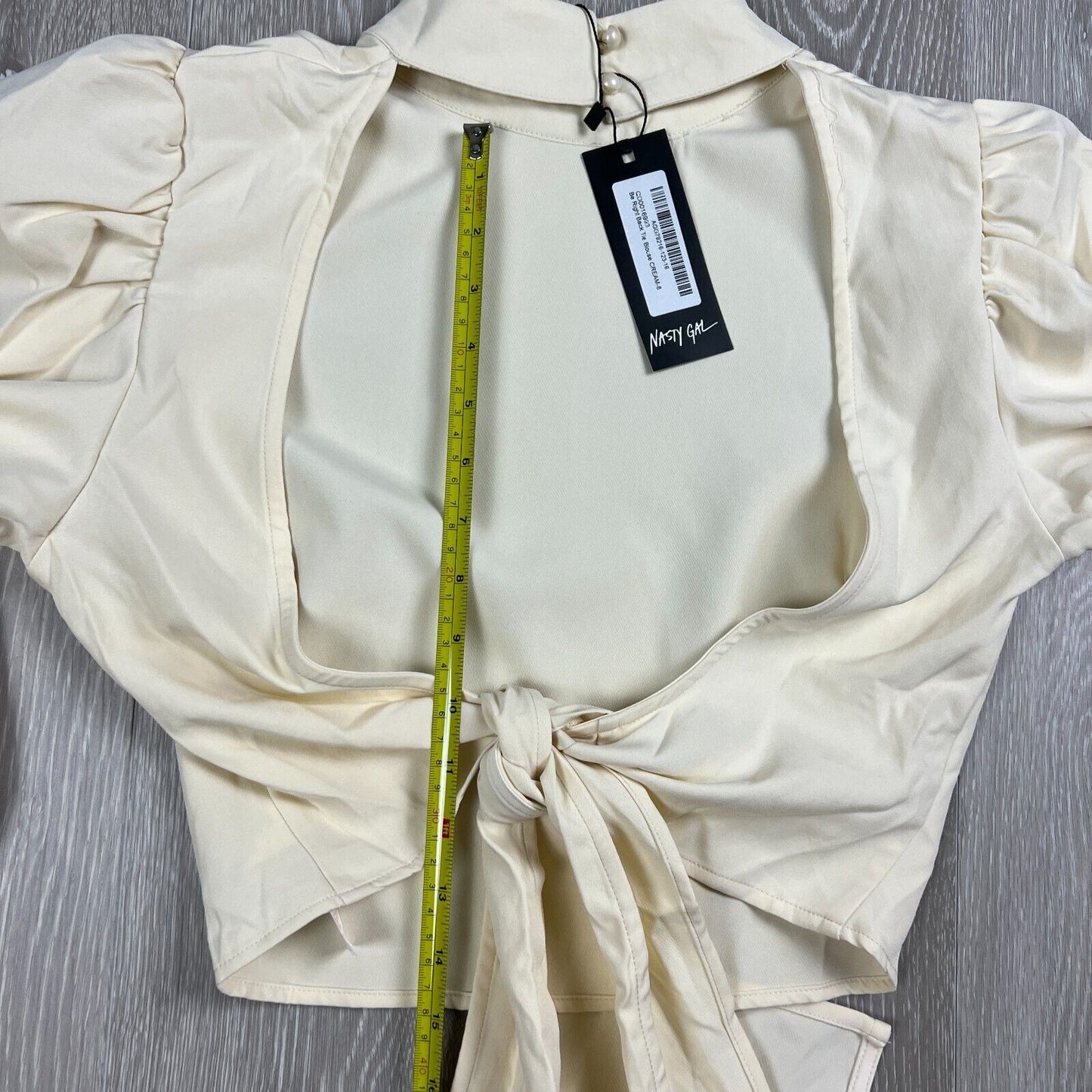Nasty Gal Puff Sleeve Backless Tie Blouse Cream Size 8 (New)