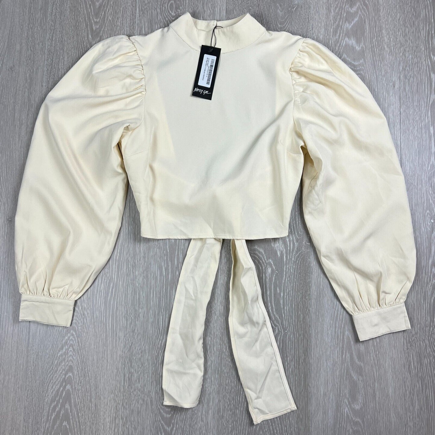 Nasty Gal Puff Sleeve Backless Tie Blouse Cream Size 8 (New)