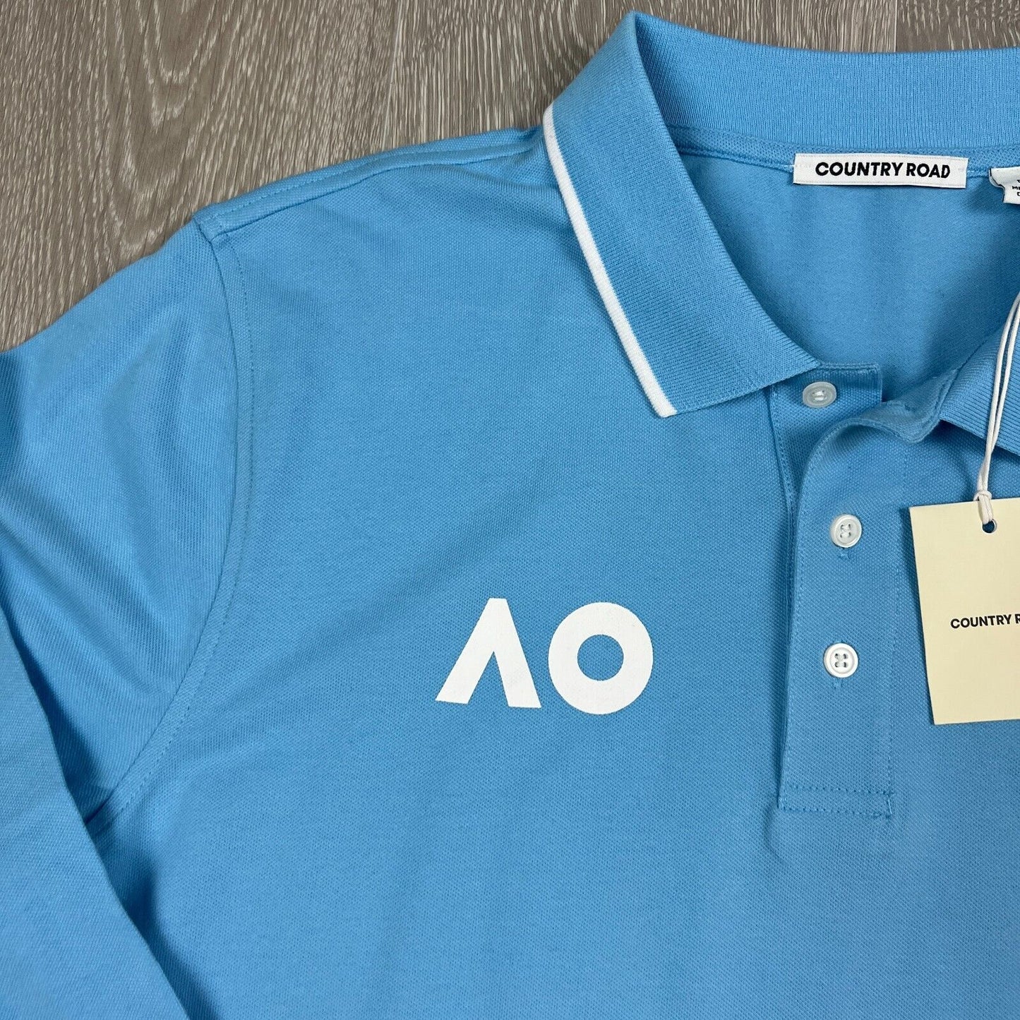 Country Road Australian Open Mens Blue Long Sleeve Polo Shirt Size Medium (New)