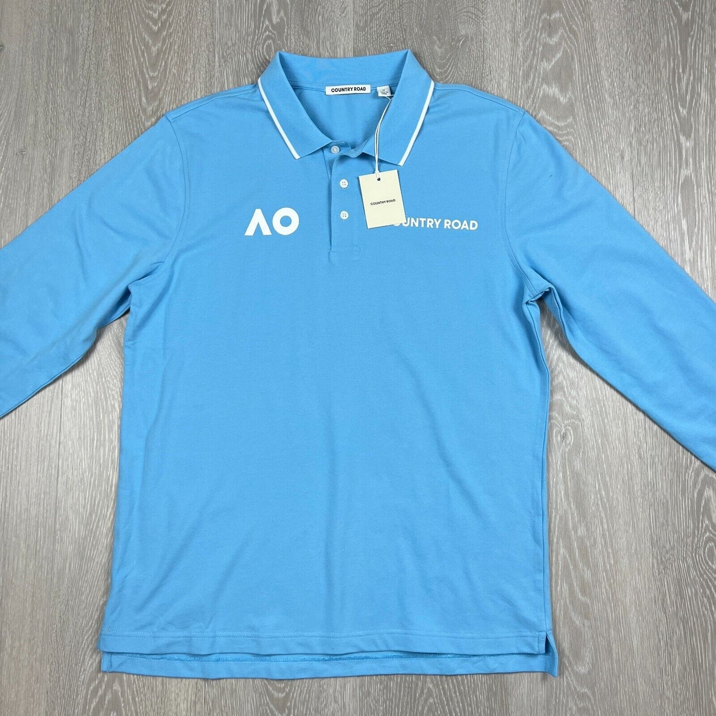 Country Road Australian Open Mens Blue Long Sleeve Polo Shirt Size Medium (New)