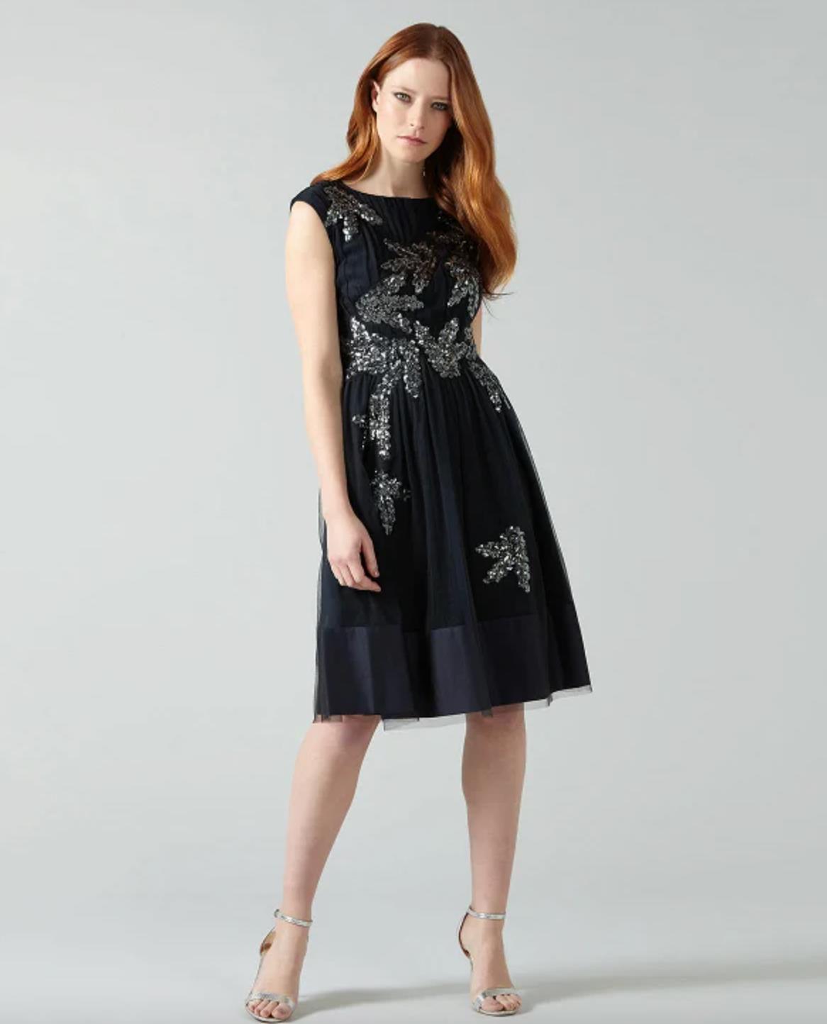 Phase Eight Womens Navy Blue Sequined Areatha Tulle Dress Size 8 (New)