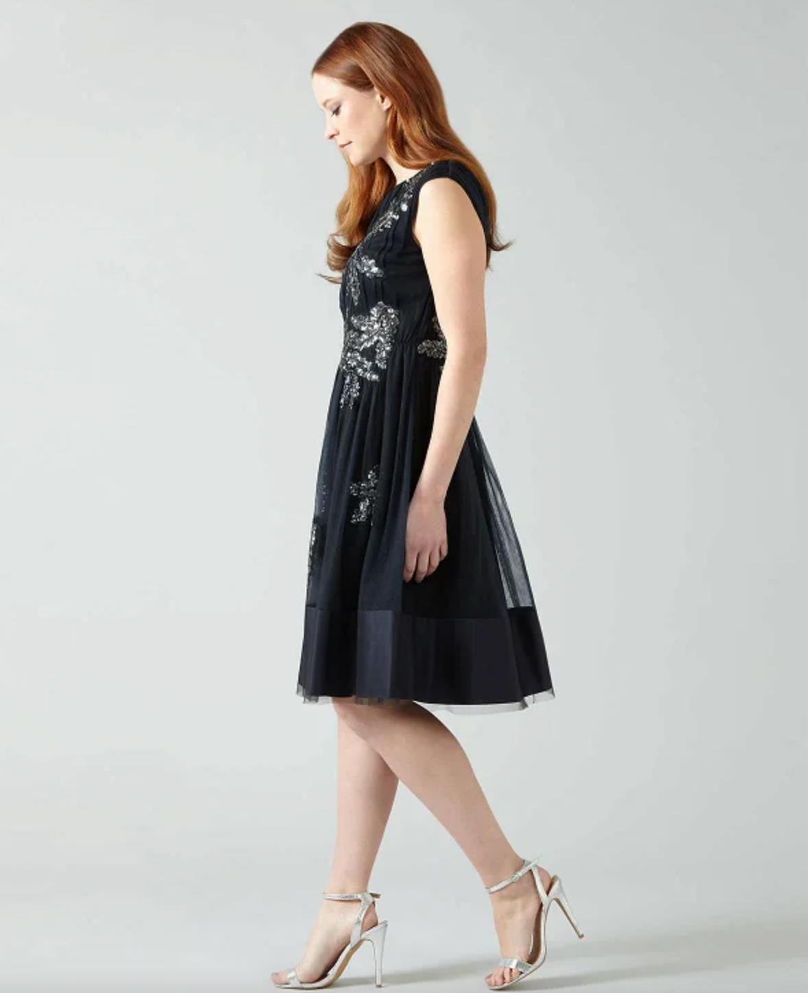 Phase Eight Womens Navy Blue Sequined Areatha Tulle Dress Size 8 (New)