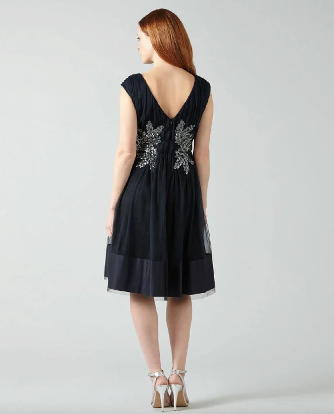 Phase Eight Womens Navy Blue Sequined Areatha Tulle Dress Size 8 (New)